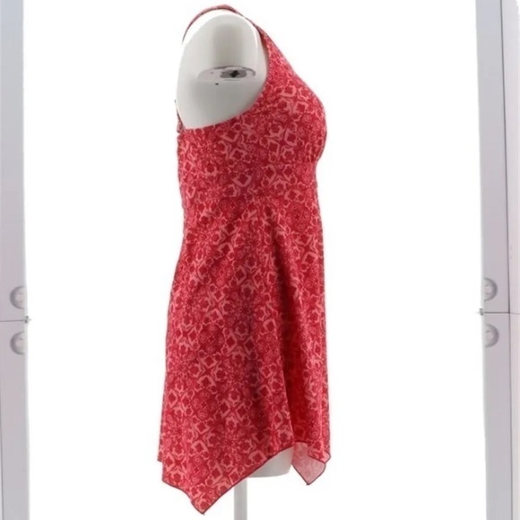 DENIM & Co Beach Handkerchief Hem Scoop Neck swim dress Rose Pink 10 - Picture 7 of 14